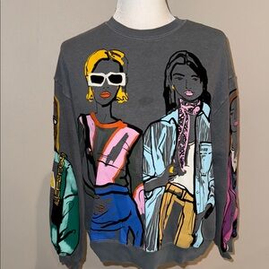 Zara  Graphic Women Sweater - Gray Multicolor